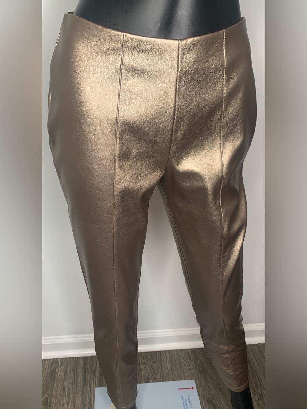 Metallic Bronze High-Waist Skinny Faux Leather Pants